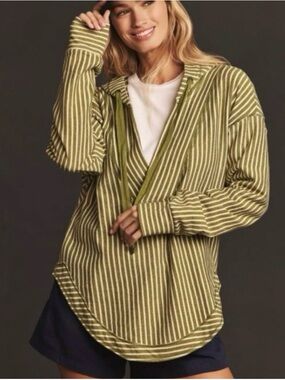 Anthropologie Pilero Green Wharfside Striped Hoodie